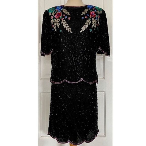 Vintage 100% SILK Scala 1980s Beaded 2pc Skirt Set - Picture 4 of 9